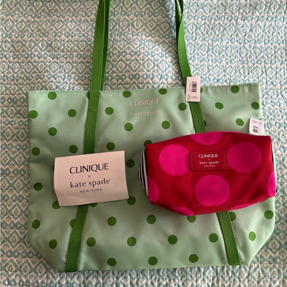 Kate Spade x Clinique Green Polka Dot Tote Bag